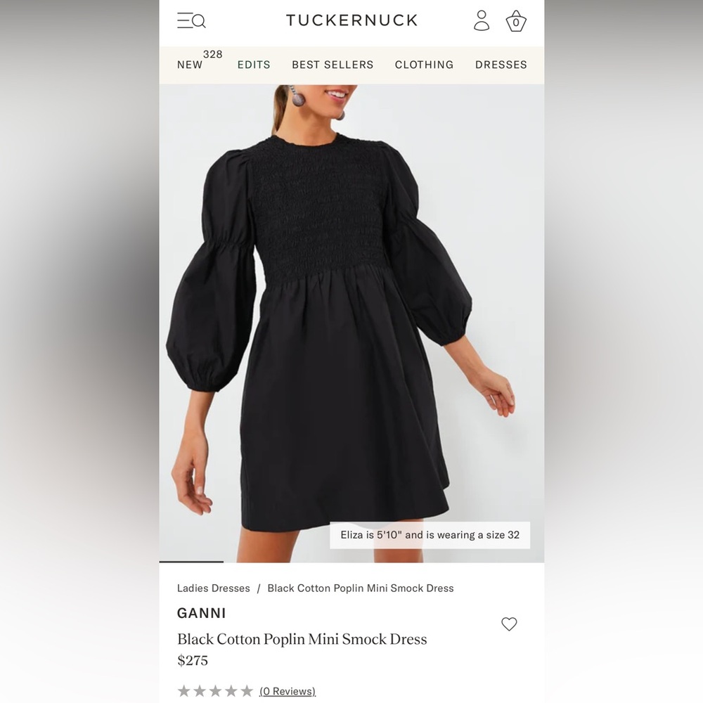 Black Cotton Poplin Mini Smock Dress